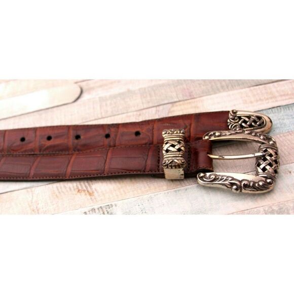 Brighton CROCO EMBOSSED BROWN GENUINE LEATHER 1"Wd CASUAL WOMEN'S BELT Sz M (*16 - Picture 7 of 8